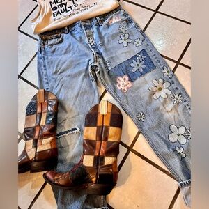 Vintage hand painted patched 501 Levi’s